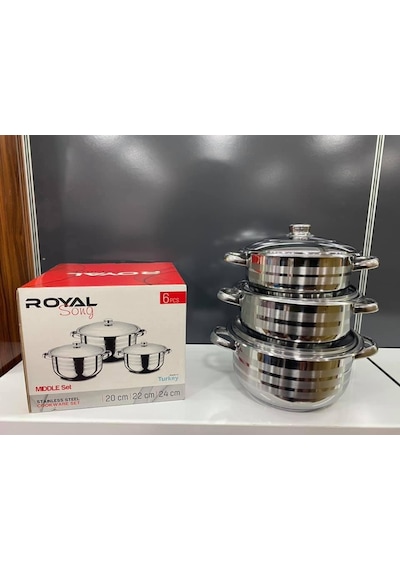 Royal Middle Çelik Tencere Seti 20 + 22 + 24 Cm Çelik