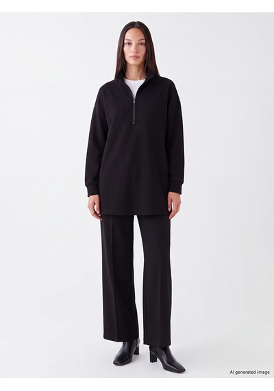 LC Waikiki Lc Waıkıkı Siyah Oversize Soft Touch Kadın Sweatshirt Tunik