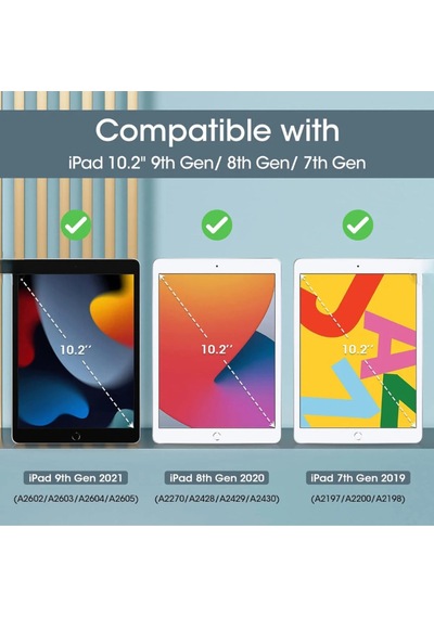 İpad 7. 8. 9. Nesil 10.2" İçin Uyumlu El Tutamaçlı Standlı Deri Tasarım Kılıf Arka Kapak