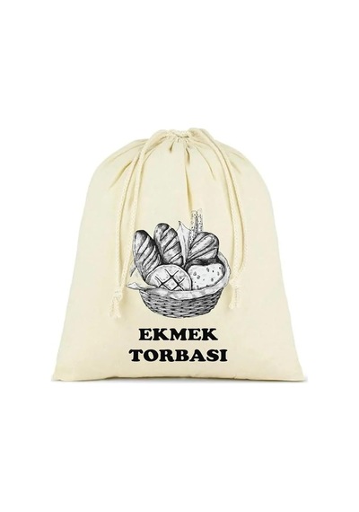Ekmek Torbası, Pamuk Bez Torba, 40x40 Cm, Baskılı Ekmek Desenli, Krem Rengi Sku: Smg8690010167767 Açık