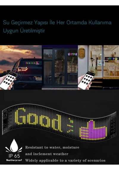 Wearfitpro 19x133cm Matrix Esnek Led Ekran Şeytan Gözler Yazı Telefon Kontrollü Araba Kamyon Dükkan Tabela