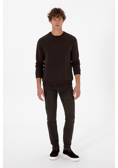 U.S. Polo Assn. Erkek Comfort Fit Bisiklet Yaka Şardonlu Kahverengi Basic Sweatshirt 50313757-VR084