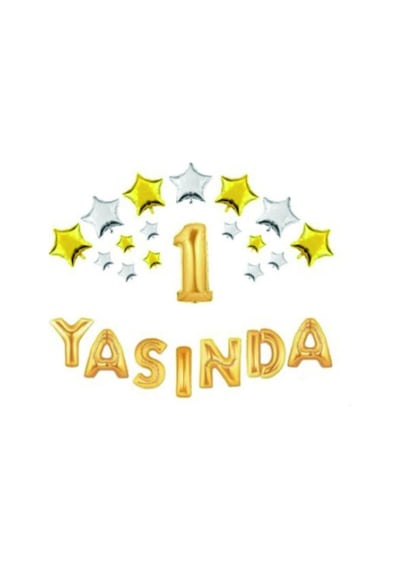 Yıldızlı Yasında Gold Folyo Balon Set V Harfi Gümüş Renk A