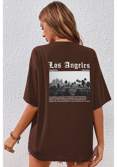 Flood Of Style Unisex Los Angles Tasarım Tshirt Kahverengi