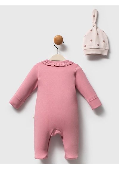 Moi Noi Baby Moi Noi 2li Şapkalı Baskılı Tulum - Pembe Gül Kurusu