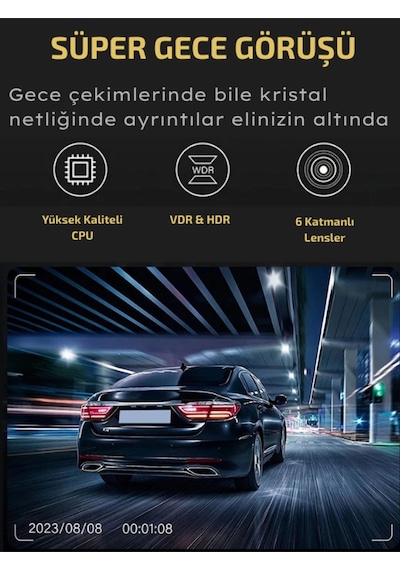 Buğz A98 Full Hd 3 Kameralı Araç Içi Güvenlik Kamerası 64gb Uyumlu Ir Gece Görüşü, Ön-arka-iç Kayıt