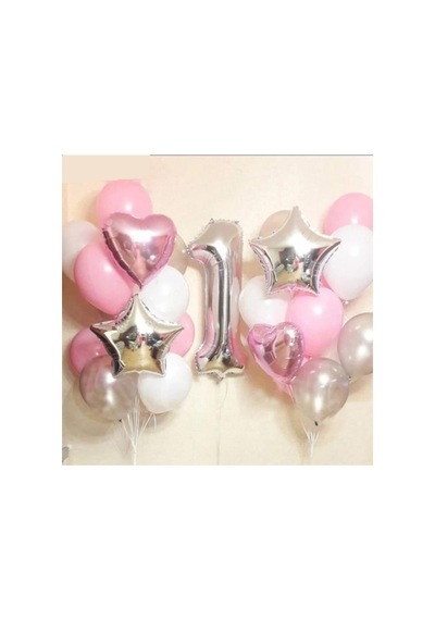 Beysüs 1 Yaş Pembe Yıldız Balon Seti Doğum Günü Parti Seti Standart