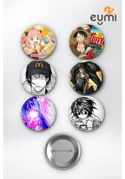 Anime Efsaneleri Anya Luffy Toji Levi Ai L Çanta Süsü Rozet İğneli Buton Rozet Seti 58 Mm 6'lı Çok Renkli