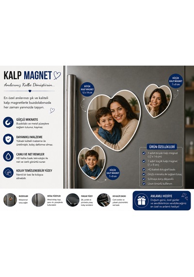 Kalp Fotoğraf Magneti Anne Ve Erkek Çocuğa Kişiselleştirilebilir Duygusal Anı Hediyesi