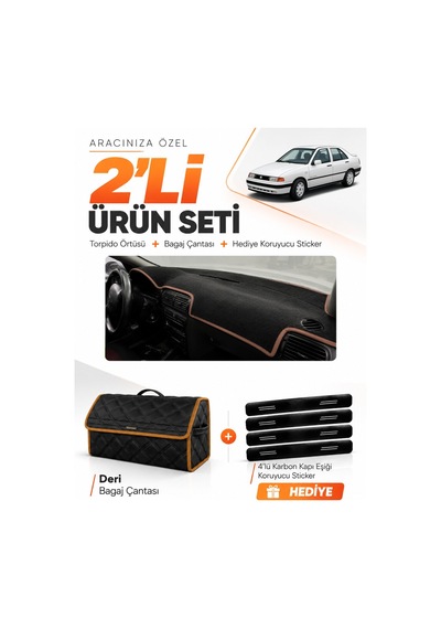 E-biz Seat Toledo 1995-2005 Uyumlu Torpido Örtüsü + Deri Bagaj Çantası - Siyah-kahverengi - Se010