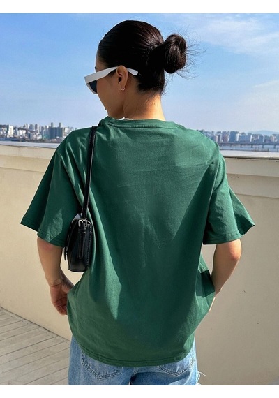 Flood Of Style Kadın Nefti Yeşil Clarity And Candor Baskılı Oversize T-shirt