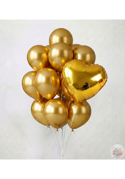 Metalik Altın Balon Seti 11 Li + 18 İnç Gümüş Kalp Folyo Balon Parti & Doğum Günü Metalik Altın
