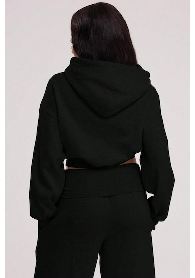 Brz Collection Relaxed Fit Basic Crop Hoodie Siyah Siyah