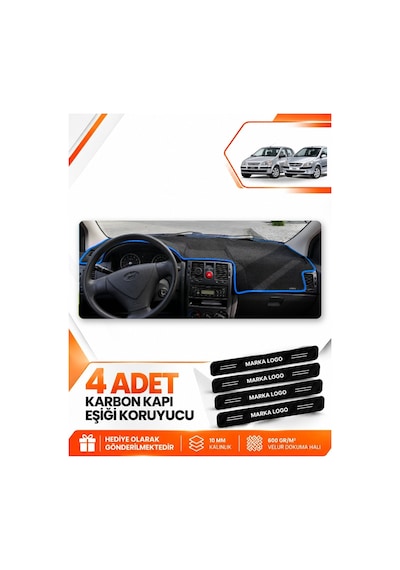Hyundai Getz 2002-2011 Uyumlu Ön Torpido Koruma Kılıfı Halısı Koruyucu Örtüsü - Siyah Mavi