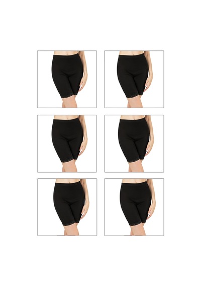Özkan Underwear Özkan 0114 6'lı Paket Kadın %100 Pamuklu Ağlı Model Ribana Esnek Rahat Kalıp Yumuşak Paçalı Diz Üstü Kısa Tayt Siyah