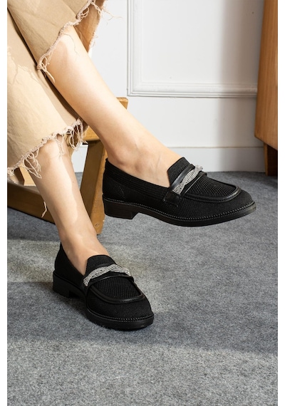 Shoetek Roderika Kadın Makosen Ayakkabı Triko Dokumalı Biye Dolamalı Taşlı Babet Siyah Siyah Shoetek Roderika Kadın Makosen Ayakkabı Triko Dokumalı Biye Dolamalı Taşlı Babet Siyah Siyah