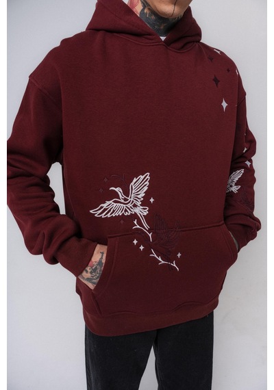 Respire Erkek No Perch Nakışlı Kapüşonlu Oversize Hoodie Bordo
