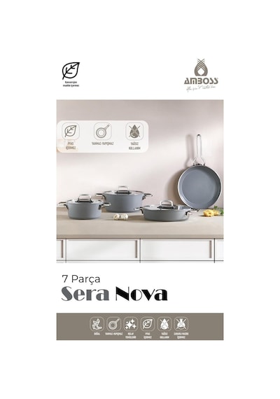 Sera Nova 7 Parça Seramik Tencere Tava Seti Gri