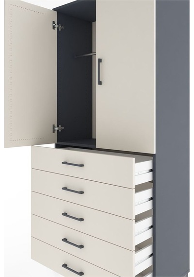 Hyperion Dolap Tek Raflı 5 Çekmeceli Tek Askılı 88x44x195 Antrasit-aytaşı Antrasit