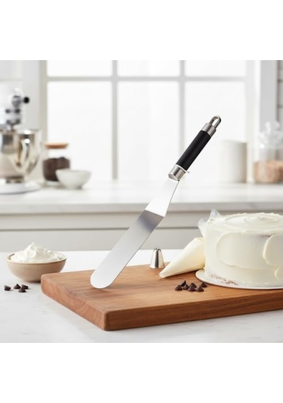 32 Cm Siyah Çelik Pasta Sıvama Spatulası - Profesyonel Krema, Ganaj Ve Hamur Spatulası Diğer