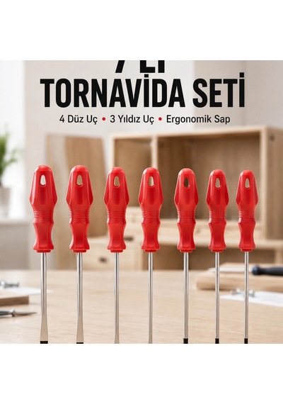 Ev Ve Atölye Kullanımına Uygun 7 Parça Tornavida Seti 92125605