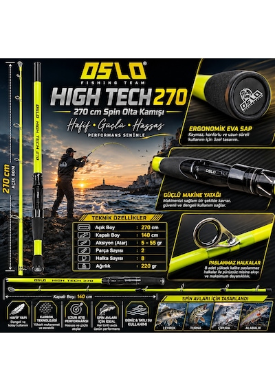 Okuma Wave Power 4000 270cm 5-55gr Karbon High Tech Spin Olta Takımı Seti