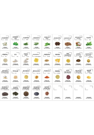 Renkli Kavanoz Etiket Seti-108 Adet Baharat, Bakliyat, Ot Ve Kuruyemiş Etiketi-5x8cm Folyo Sticker Beyaz
