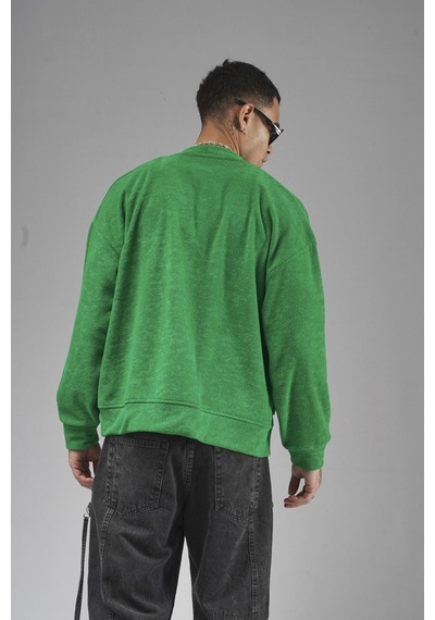 King-Brich Logo Detaylı Oversize Kalıp Erkek Hırka Yeşil
