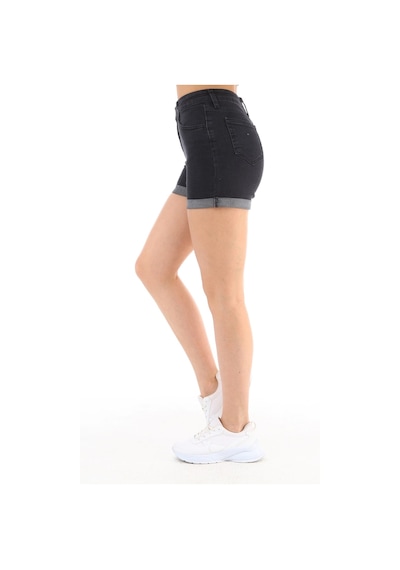 Cedy Denim Kadın Yüksek Bel Duble Paça Kot Şort Klasik Mini Jean Şort C604 Antrasit