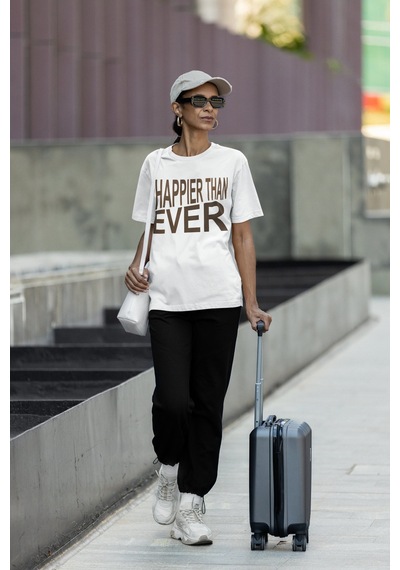 Sevbano Happier Than Ever Billie Eilish Sırt Baskılı Unisex Oversize Şark Beyaz