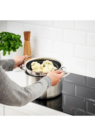 Ikea Klockren Katlanabilir Buharda Pişirme Süzgeci 24 Cm 5 L Krom Siyah Gümüş - Siyah
