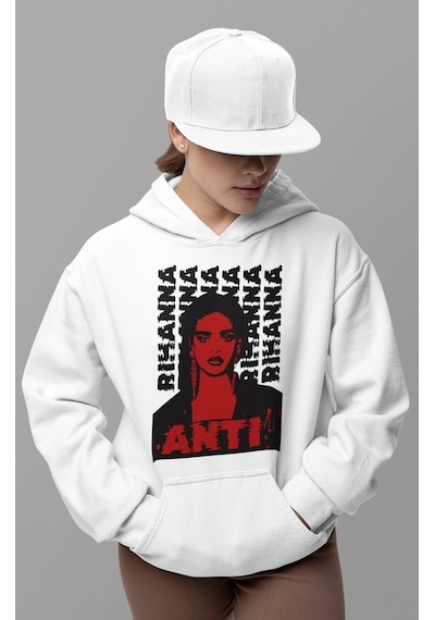 Sevbano Tasarım Rihanna Anti Baskılı Unisex Oversize Şarkıcı Hoodie beyaz