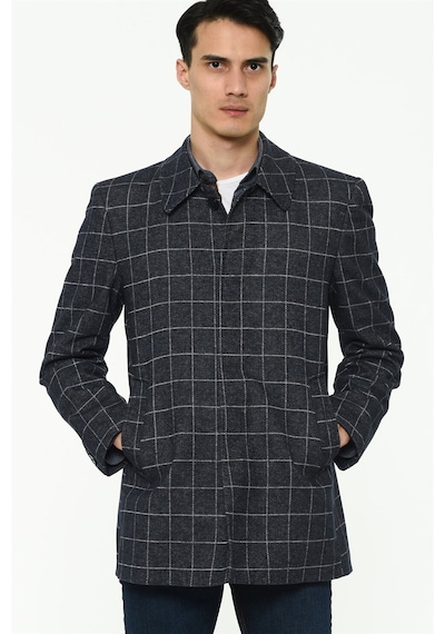 Plt8206 Dewberry Erkek Palto-Desenli Lacivert-Desenli Lacivert