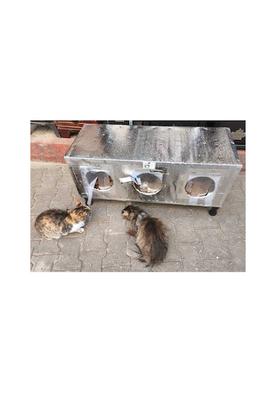 Kedi Evi Kedi Yuvası Kedi Barınağı %100 Su Soğuk Ve Kar Karumalı Ayaklı 3 Bölmeli 90x40x36cm