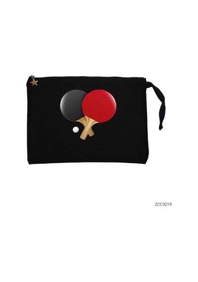 Zepplin Giyim Masa Tenisi Raketleri Siyah Clutch Astarlı Cüzdan / El Çantası Siyah