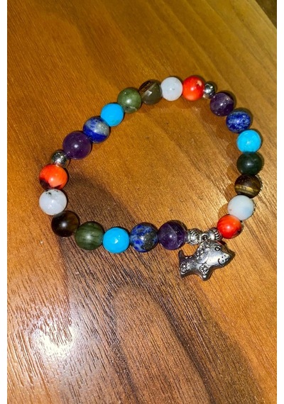 Çin Takvimi Burçları 7 Çakra Doğal Taş Bileklik Hand Made El İşi Feng Shui Ejderha Yılı Koruyucu Hayvan Dog Köpek Objeli Çok Renkli