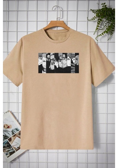 Unisex Naruto Baskılı T-shirt Bej