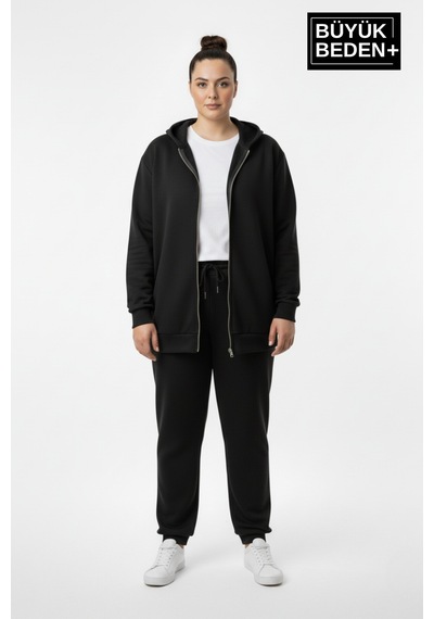 Süperlife Kadın Büyük Beden Fermuarlı Kapüşonlu İnce Sweatshirt Hırka - Rahat Kalıp Spr26bhr960 Siyah Süperlife Kadın Büyük Beden Fermuarlı Kapüşonlu İnce Sweatshirt Hırka - Rahat Kalıp Spr26bhr960 Siyah