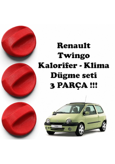 Renault Twingo Kalorifer Klima Düğme Seti 3 Parça Kalorifer Düğmeleri Turuncu Kırmızı