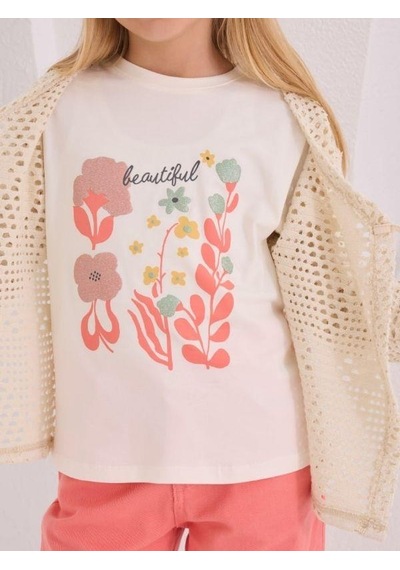 Cicihlid Kız Çocuk Üçlü Hırka Tshirt Pantolonlu Takım-15507 KREM