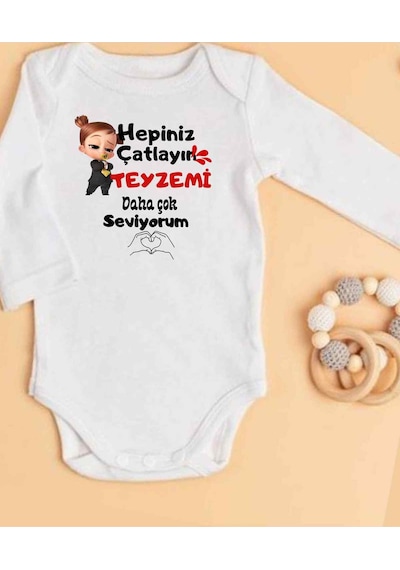 Lupi İsimli Zıbın Yazılı Bebek Zıbın Bej Melanj-açık Pembe Beyaz