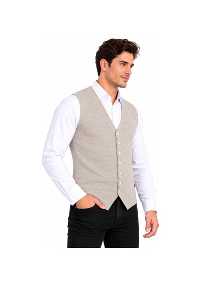 Çizgi Triko Erkek Düğmeli V Yaka Regular Kalıp Triko Yelek Bgl-st05772 Taş
