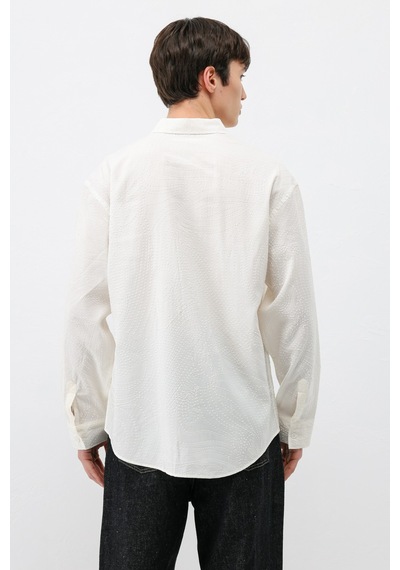 Vamos Oversize Dikiş Detaylı Gömlek Ekru