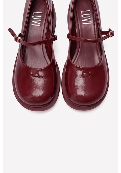 Luvishoes Luanda Bordo Bantlı Kadın Kalın Topuklu Mary Jane Ayakkabı