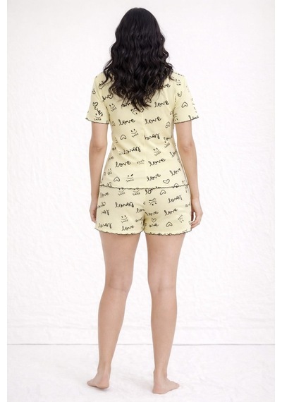 Kadın 01577 Kaşkorse Şortlu Pijama Takımı Sarı