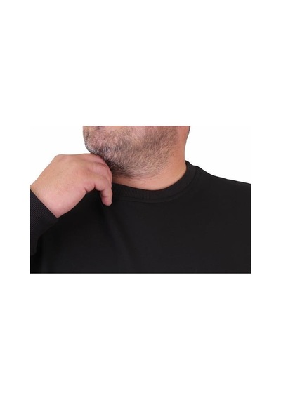 Starbattal Büyük Beden Sıfır Yaka Classic Sweat 23216 Sıyah-Sıyah Siyah