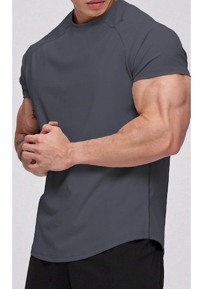 Ghassy Co. Erkek Running Sports Reglan Oval Kesim Penye T-shirt 001 Füme