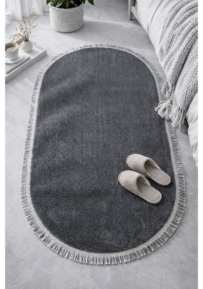 Melena Carpet Premium Peluş Yolluk Kaymaz Taban Yumuşak Dokulu Oval Modern Halı Antrasit