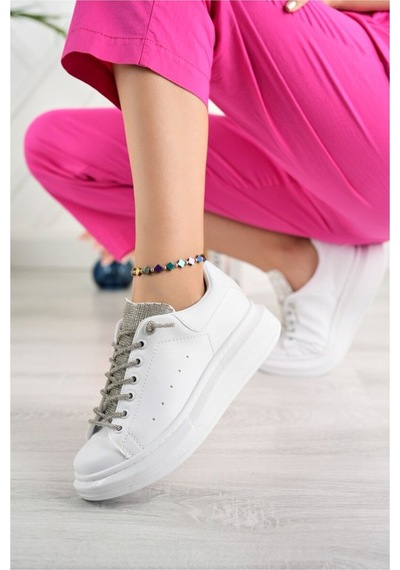 Erceka Taşlı Günlük Kullanıma Uygun Kadın Spor Ayakkabı Sneaker Bağcıklı Su Geçirmez Siyah-beyaz-mavi Beyaztaşlı