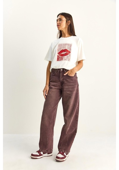 Shade Kadın Vintage Yıkamalı Baggy Kesim Rahat Kalıp Denim Pantolon 703 60286060 - Mürdüm